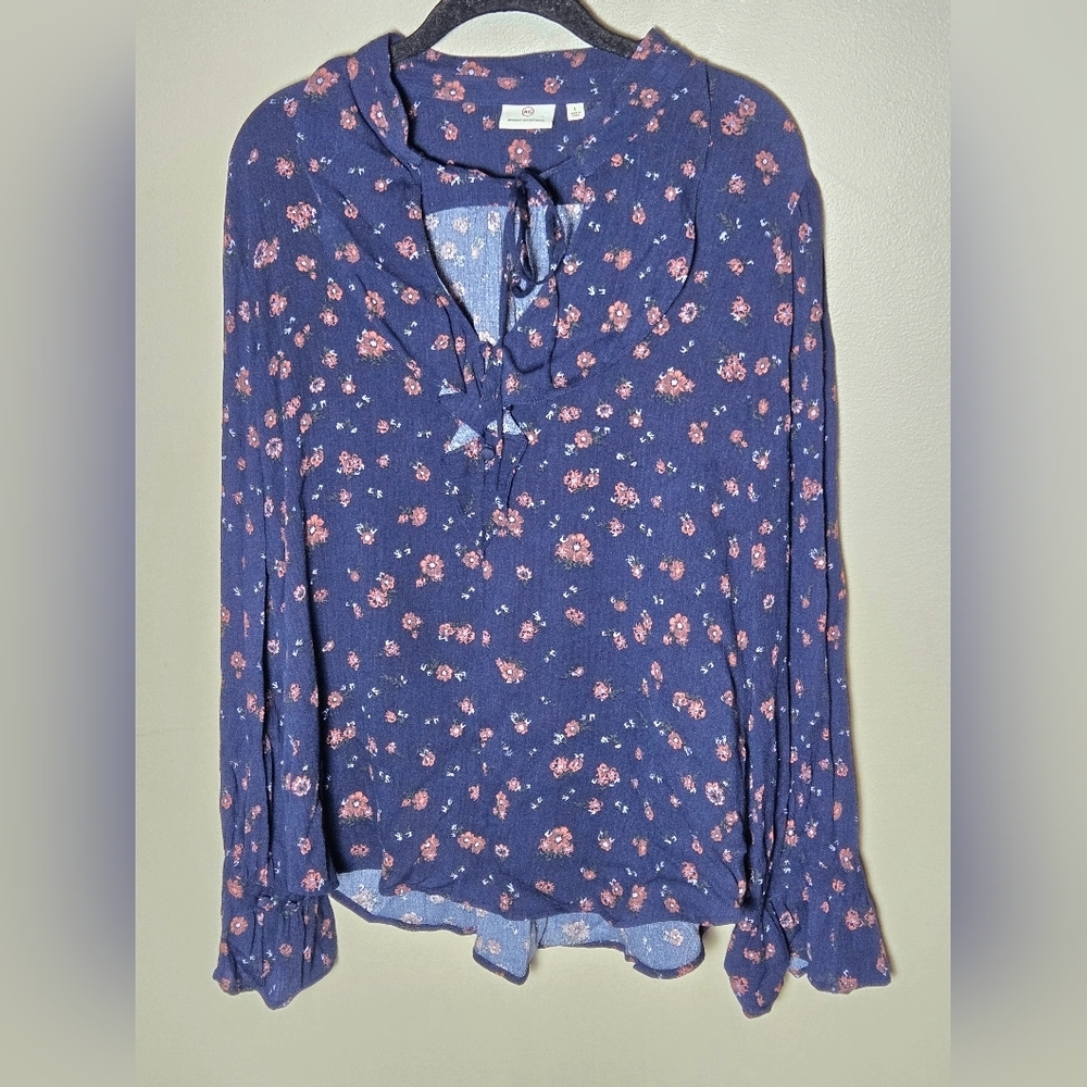 Adriano Goldschmied Floral Boho Peasant Quiet Luxury Blouse, Large